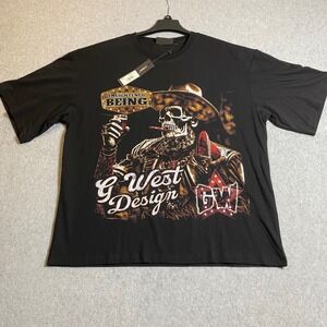 G West Enlightened Being Skeleton Cowboy Graphic T-Shirt Men's Size XL Black NWT